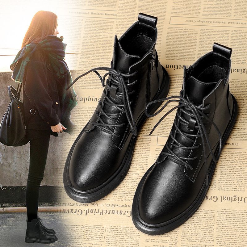 Short Boots Woman 2022 Spring new flat bottom Martin boots Short-barrel lacing with suede women's boots Warm 100 Ride the Inn Wind Girl