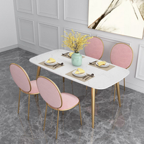 Nordic ins marble dining table and chair combination Household modern simple rectangular light luxury small apartment dining table 6 people