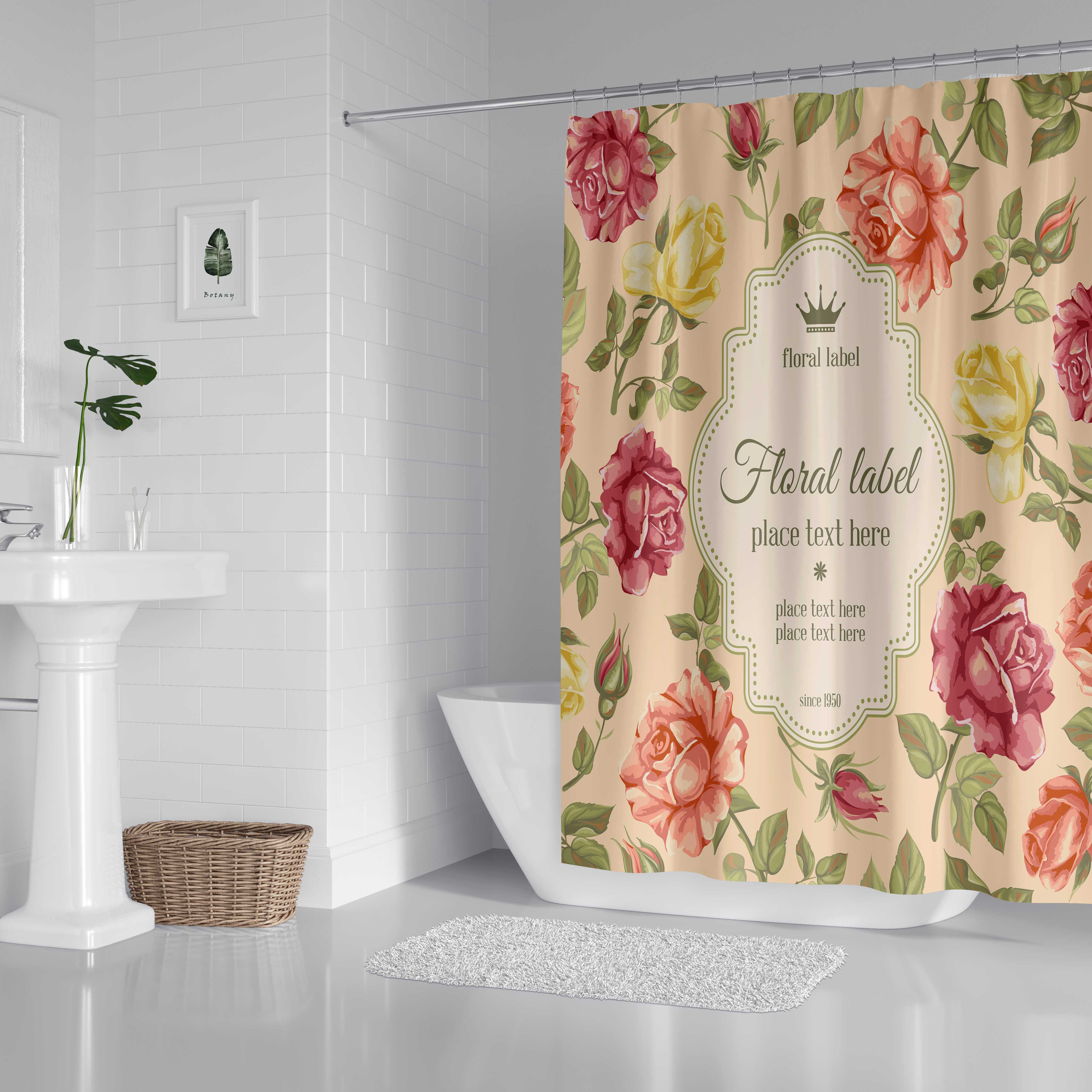 Eurostyle Retro Large Flower Thickened Water-resistant Polyester Fiber Bath Curtain Suit Bathroom Hanging Curtain Makeup Room Bathing Waterproof Curtain