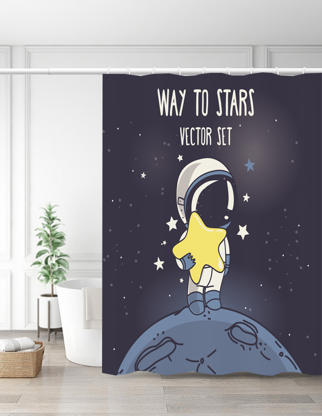 Space Astronaut Series Polyester Fiber Bath Curtain Waterproof Thickened mildew Makeup Room Bathroom Blinds Creativity Partition Window Door Curtain