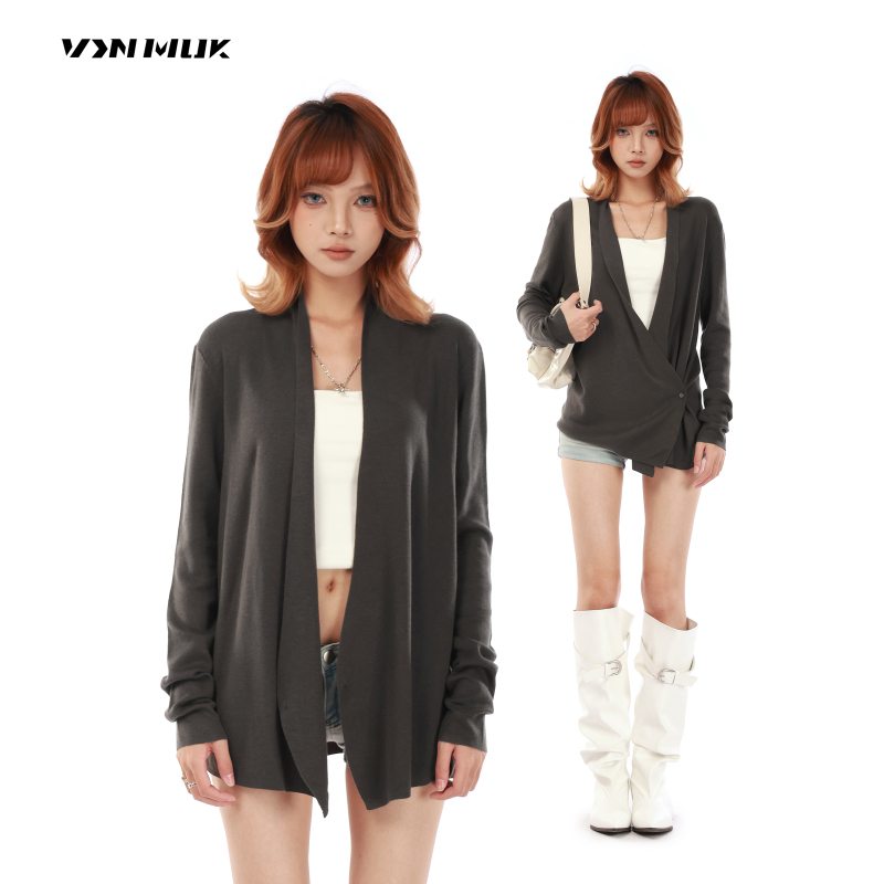 Vinmuk American Old Money Style Irregular Wool Reversible Knit Cardigan Sweater Coat Women's Autumn Shawl Top Vinmuk American Old Money Style Irregular Wool Reversible Knit Cardigan Sweater Coat Women's Autumn Shawl Top