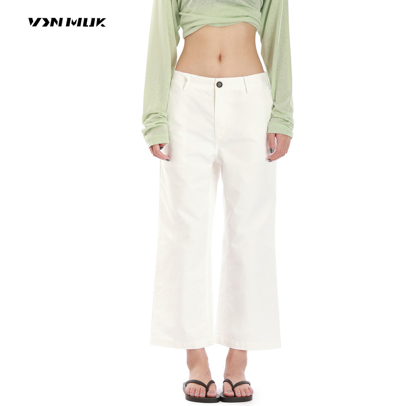 Vinmuk White Cotton Washed Straight-Leg Low-Waist Flared Cropped Pants for Women, Summer Casual Slimming American-Style Mid-Length Pants, Seven-Point Pants Vinmuk White Cotton Washed Straight-Leg Low-Waist Flared Cropped Pants for Women, Summer Casual Slimming American-Style Mid-Length Pants, Seven-Point Pants