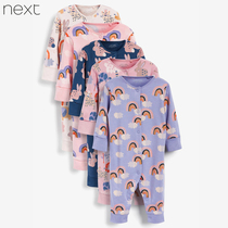 British Next baby spring and autumn jumpsuit small white rabbit pattern long-sleeved romper girl baby super cute cotton jumpsuit