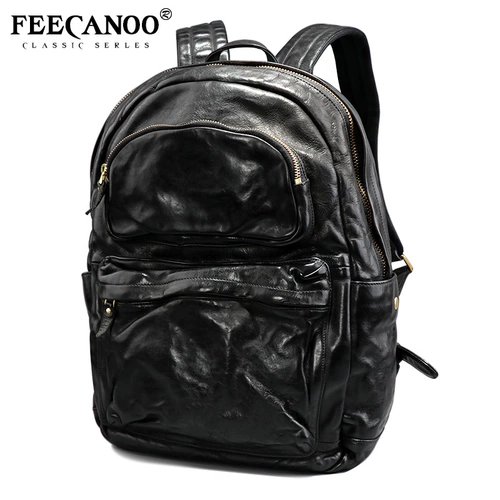 Ретро рюкзак, кожаный ноутбук для отдыха, вместительный и большой ранец, из натуральной кожи, в корейском стиле