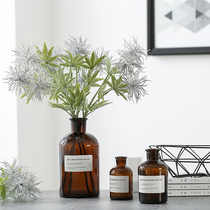 High-end flocking simulation sea urchin flower single branch three-head wedding decoration flower arrangement home interior soft decoration floral simulation flower