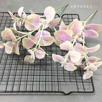 ins Wind flocking purple mint leaves mini short branches small leaves wedding bouquet with green plant diy home