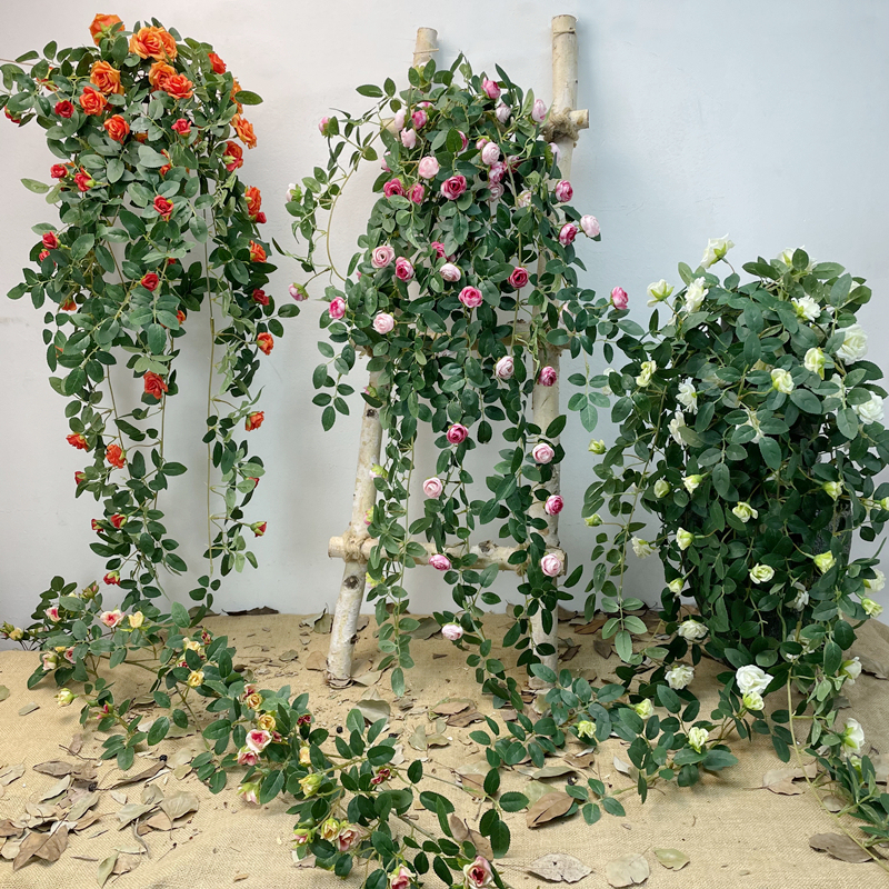 Highly Realistic Rose Flower Vine Tea Bud Wall Hanging Pipe Wrap Decoration Flower Vine Floral Landscape Climbing Vine