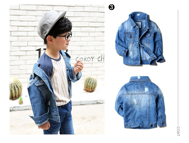 Áo khoác bé trai denim xuân hè 2018 mới quần áo trẻ em mùa thu Phiên bản Hàn Quốc cho bé lớn quần áo trẻ em bình thường