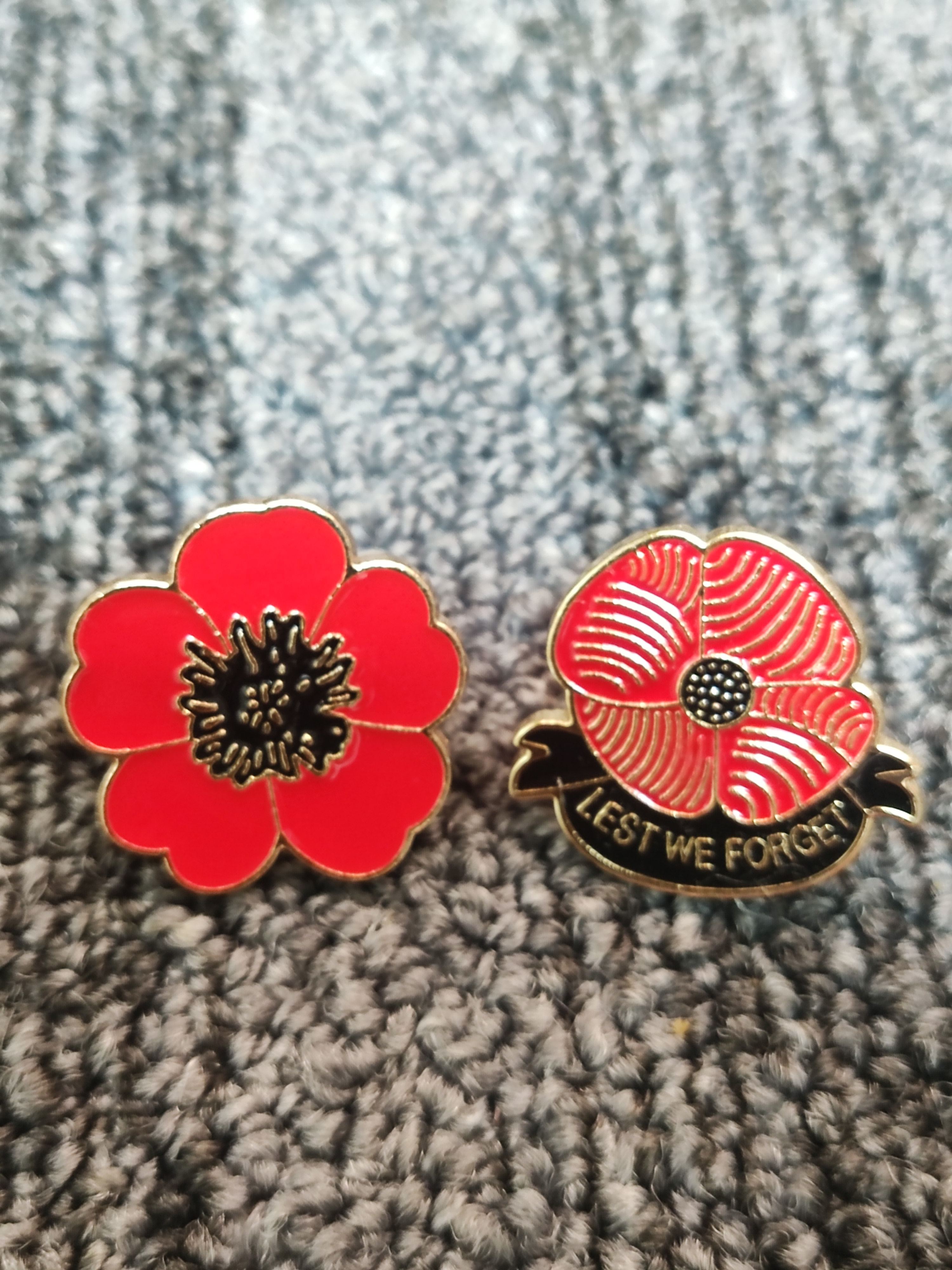 Ridged Poppy Lapel Badge With Leaf