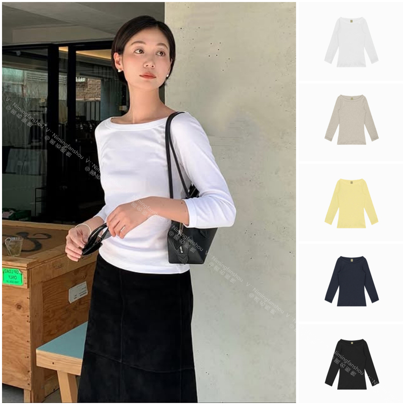 Flore Steffi Comfortable Classic French-Style Versatile Off-Shoulder Three-Quarter Sleeve T-Shirt
