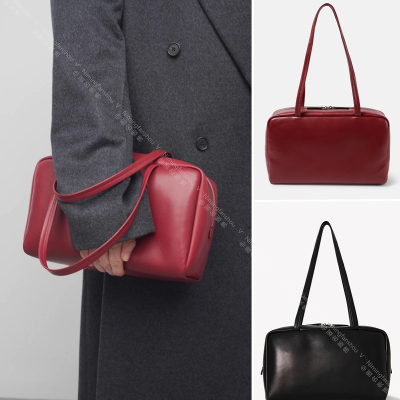 Row Astra Italian Lambskin Minimalist Bowling Handbag Single-Shoulder Genuine Leather Bag, Same Style as Jennie