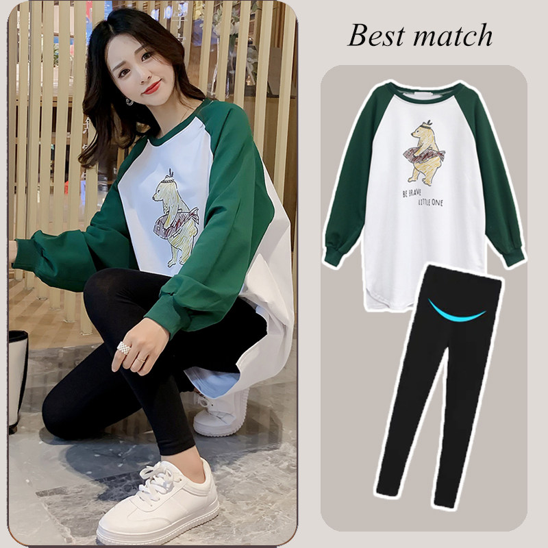 Tidal Surrogacy Maternity Dress Spring Autumn Clothing Pure Cotton Casual Blouse Suit 2020 Net Red Style Pregnant Woman Loose Bump Color Two Sets