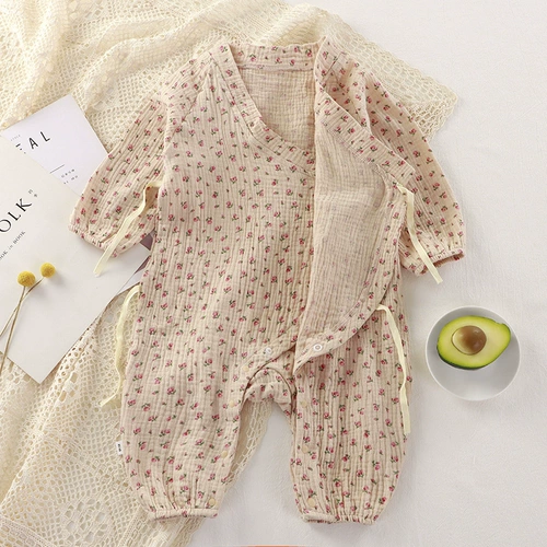 Детская летняя марлевая демисезонная осенняя хлопковая пижама для девочек для новорожденных, цветочный принт