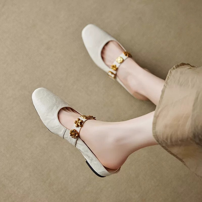 Super Comfortable Soft Leather Square-Toe Slip-On Mules for Women, Summer 2026 New Style, Hidden Heel, Closed-Toe Half-Slipper