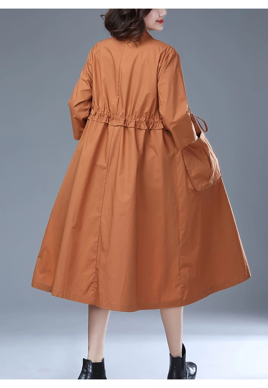2020 phiên bản phổ biến mới của phụ nữ Hàn Quốc của tay áo lỏng lẻo bảy điểm một phần mỏng dây rút áo gió giản dị áo khoác giữa dài - Trench Coat