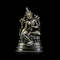 Naxi picks up Tibetan Buddhism Pala style copper-embedded silver green Buddha statue Buddha Buddhism Buddhism