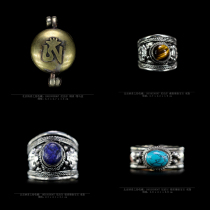 Nepal Tibetan silver inlaid gemstone ring antique antique collection Tibetan Buddhist temple dedicated to old Buddha statues