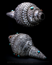 Naxis collection of pure silver dharma snail Tibetan Buddhism Buddhist Hall offering dharma instrument
