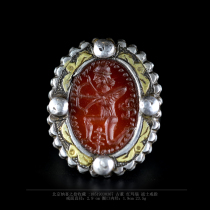 Naxis pick vintage sterling silver gilt red Agate stone intaglio antique ring silver jewelry