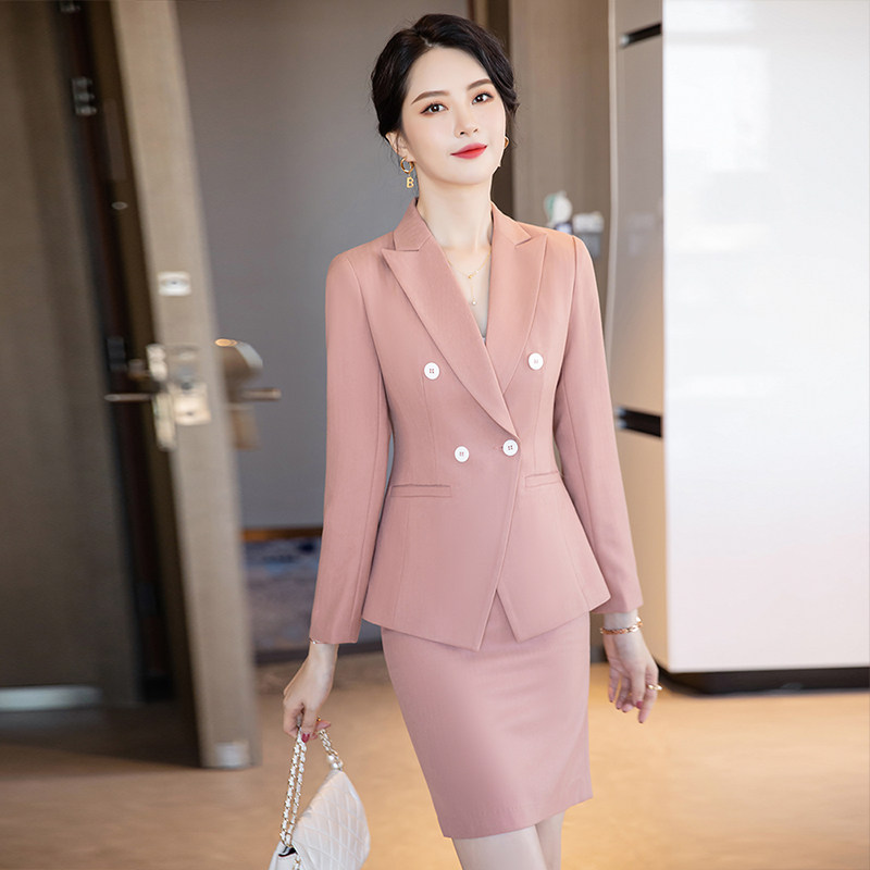 Advanced Design Sense Double Row Closed Suite Pink Suite Fashion Clothes Host Career Costume