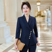 Dark Blue High-end Suit Suit Professional summer slim fit mid sleeve Western suit fashion Slim Jewellery Shop Working Suit