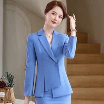 2021 girl suit autumn slim fit fashion two-piece bright blue irregular suit set host uniform