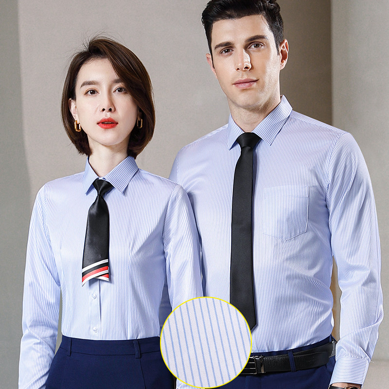 Striped Shirts Workwear Suit for men and women working with working clothes Real estate sales banks are loading long sleeves shirts