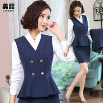  2021 spring vertical striped vest womens suit Korean fashion double-breasted skirt temperament outer wear vest overalls