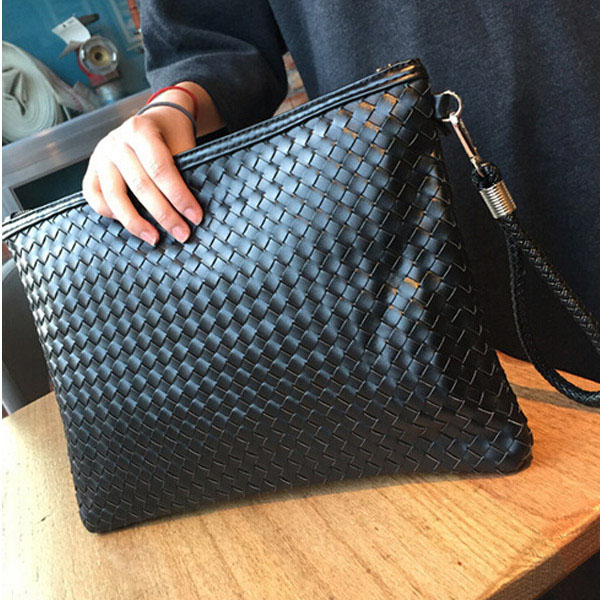 Tide hand-knit bags men's envelope bag casual soft leather clutch bag social youth hand carry large capacity document handbag