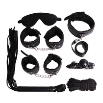 2 Pieces COSPLAY Accessories Black Leather Plush Handcuffs Set 7 Pieces Set of Adjustable Foot Small Leather Whip