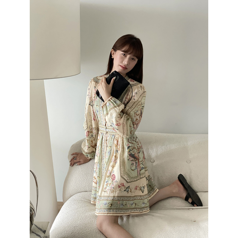 Fishbuybuy: 2 Must-Have Items - Vintage Resort-Style Heavy Linen Floral Pattern V-Neck Long/Short Dress