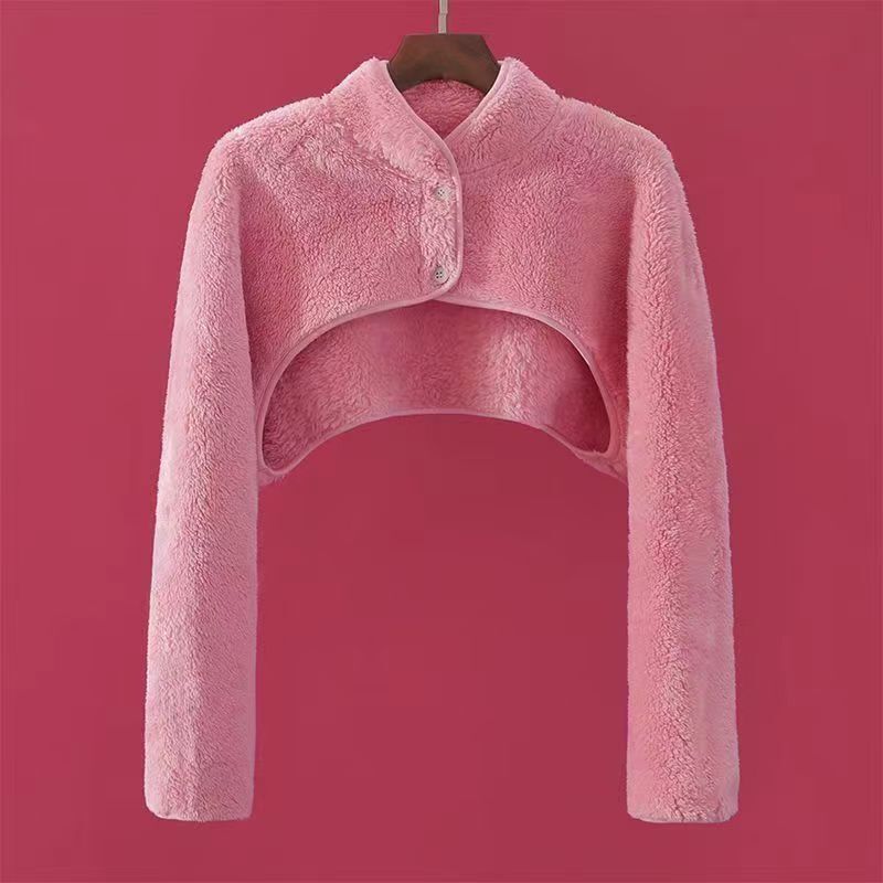 Warm Long-Sleeved Coral Fleece Shawl for Women, Nursing Cover, Sleeping Shoulder and Neck Protector, Phone-Watching Shoulder Cover, Short Coat for Women
