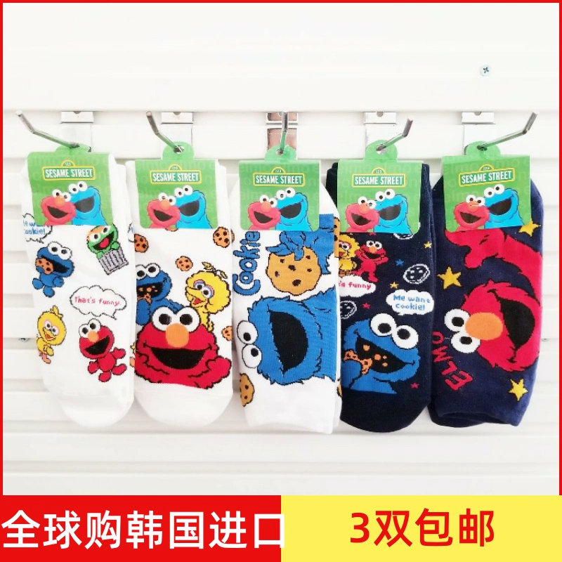 Vớ dễ thương Sesame Street dành cho nam và nữ với tất cùng kiểu dáng, Dongdaemun, Hàn Quốc mua sắm trong mùa xuân những người yêu thích vớ bông hoạt hình vui nhộn - Vớ bông