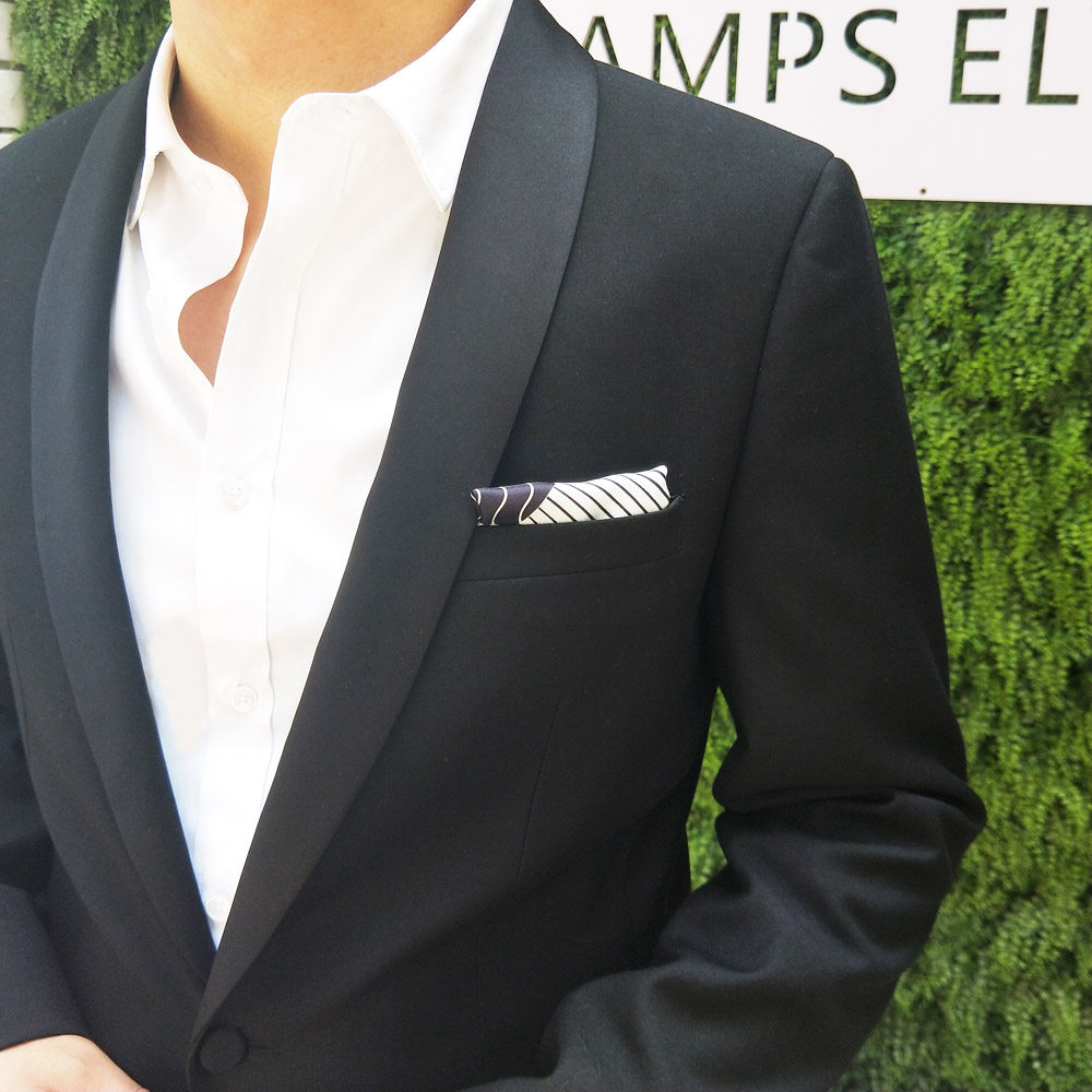 HYDE PARK ORIGINAL BLACK AND WHITE SUIT DRESS MENS SILK BREASTS TOWEL POCKET TOWEL POCKET TOWEL