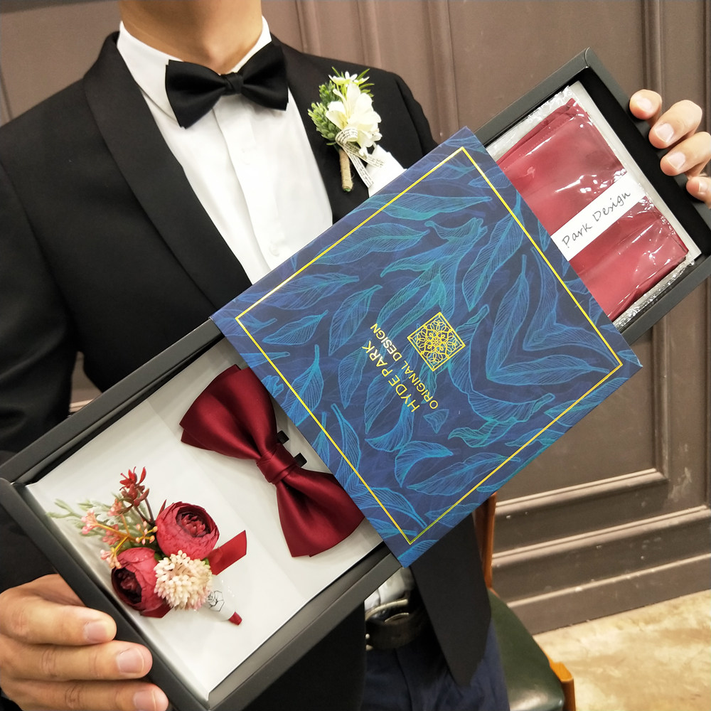Hyde Park wedding wedding groom best man men's solid color high-end bow bow tie pocket towel gift box set