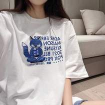 Small crowdboarder ADER summer loaded fox embroidery loose round collar short sleeve male and female identical T-shirt Summer lovers blouse