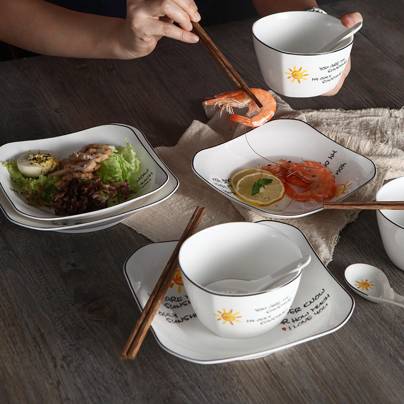 16 pieces of cartoon manufacturers direct sales simple family package tableware dishes and plates set housewarming wedding daily gifts