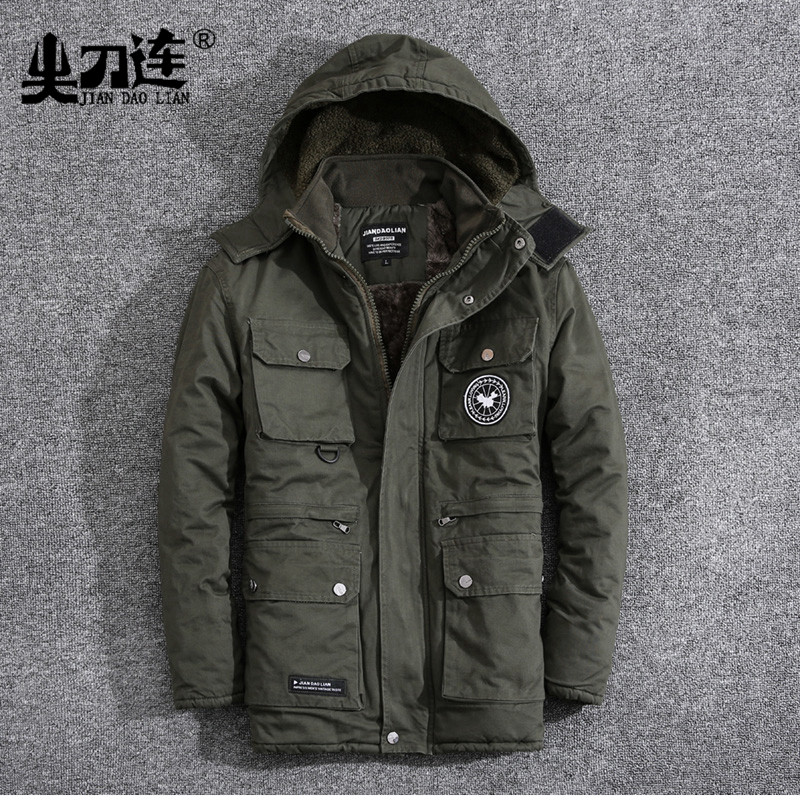 Winter plus plush men's cotton army green outdoor cold insulation cotton coat long velvet hooded overalls cotton jacket