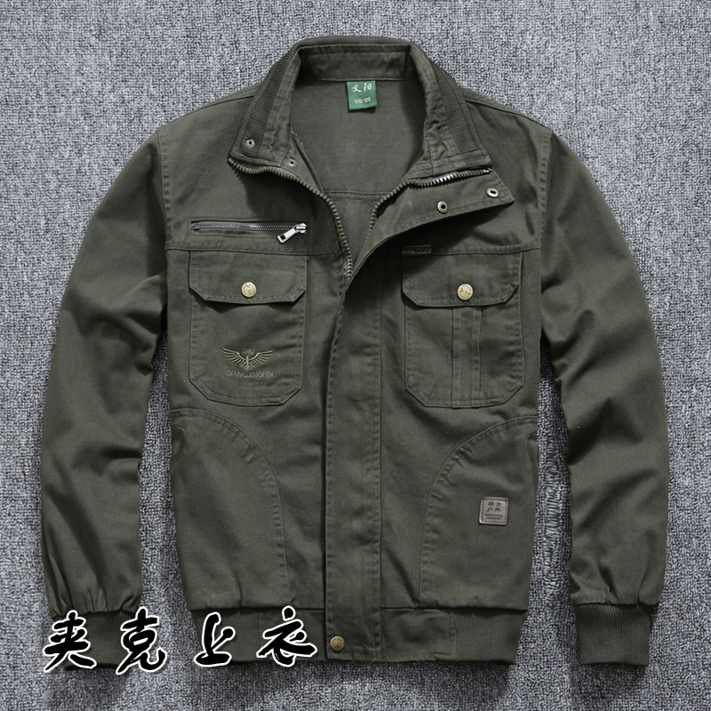 Spring and Autumn Pure Cotton Loose-Fitting Jacket, Breathable and Durable Workwear Top, Outdoor Collared Shirt with Multiple Pockets