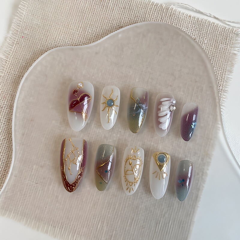【Sagittarius】Handmade Zodiac Nail Art Light Luxury High-End 2026 New Style Handmade Whitening Nail Stickers