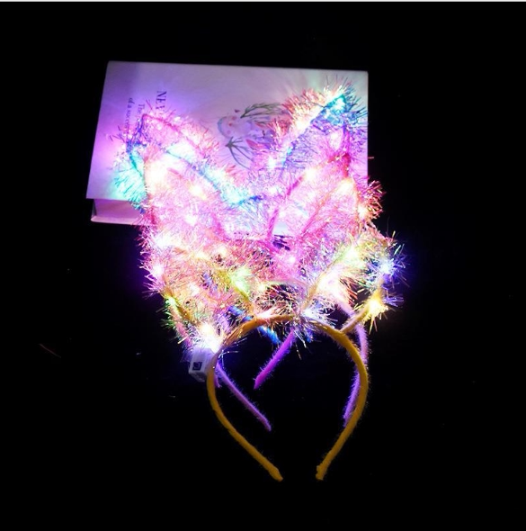 New golden rabbit ears extended luminous headdress with lights Concert props Cat and rabbit ears hair band night market toys