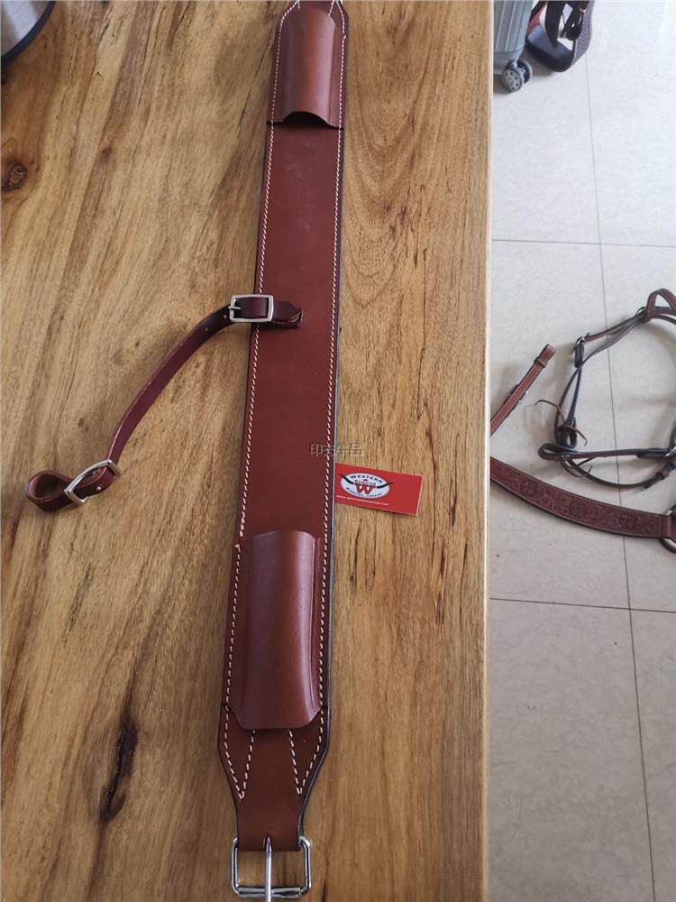 Western equestrian rear belly band with Italian head layer of cow leather belly band