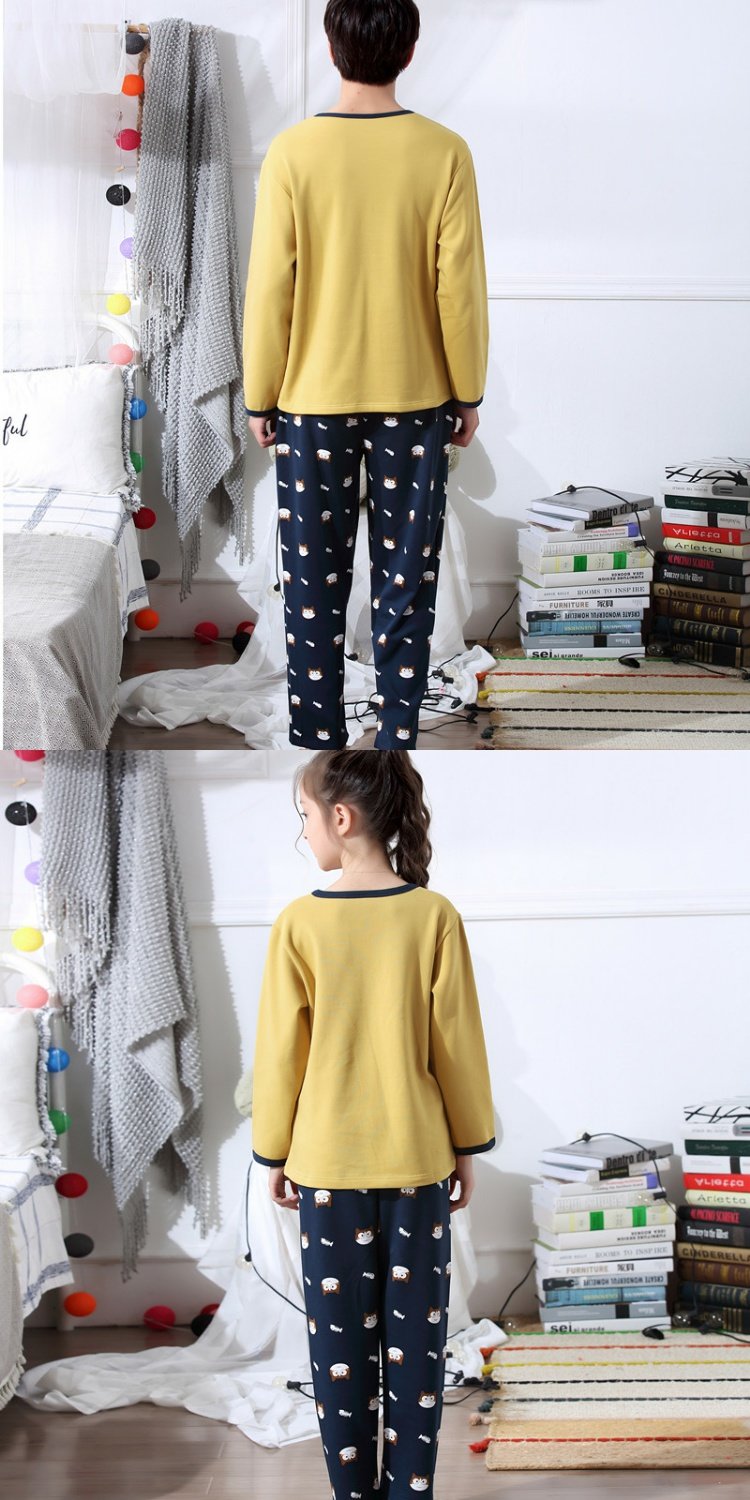 Đồ ngủ cha mẹ trẻ em mùa thu và mùa đông cotton dài tay nữ kho báu cậu bé bông mẹ cha gia đình ba phù hợp với dịch vụ nhà đồ pijama nam
