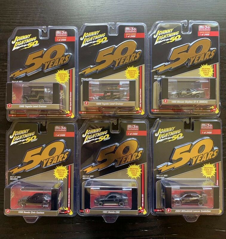 Johnny Lightning 50Th Anniversary Black Gold Edition North American Mijo Limited Edition 6 Car Sets in Stock 2019