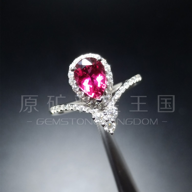 Natural color gemstone Rupiah tourmaline 18K diamond ring ring customer-made bare stone inlaid custom detailed customer service