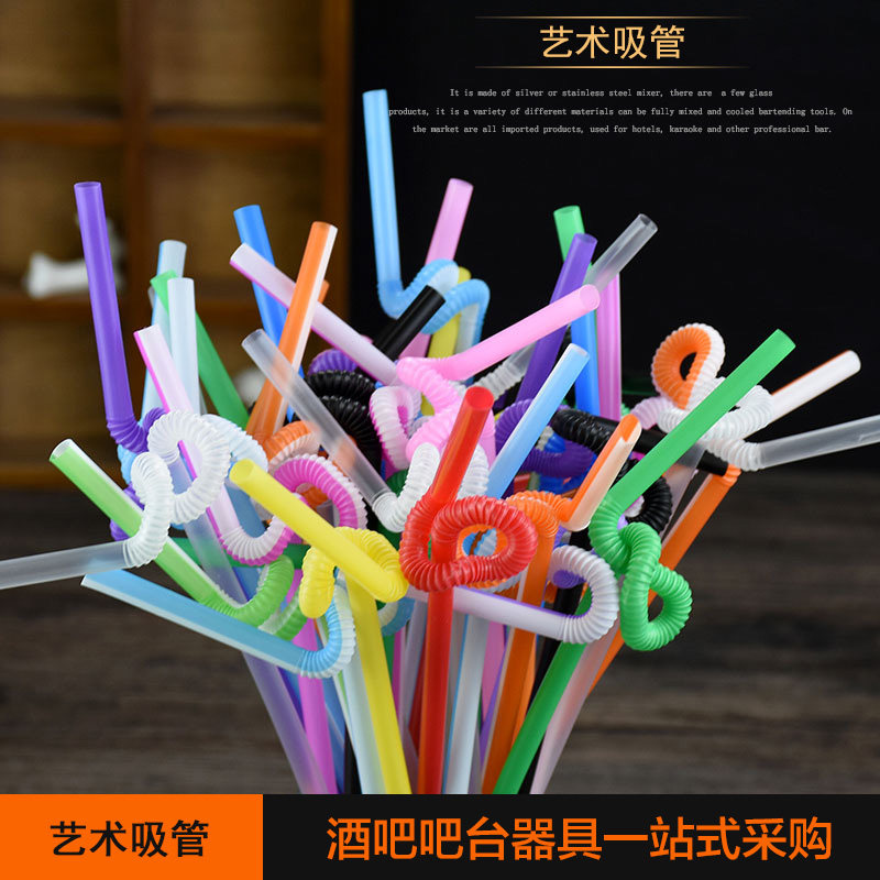 Disposable Plastic Art Color Transparent Straws Drink Straws Juice Straws 10 Packs