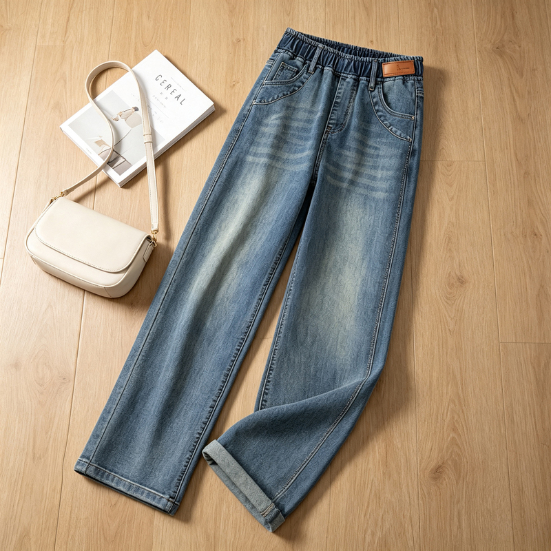 Elastic Waist Straight-Leg Jeans for Women, Plus-Size Autumn High-Waisted Pants, New Large-Size Cropped Narrow Wide-Leg Pants for Winter Elastic Waist Straight-Leg Jeans for Women, Plus-Size Autumn High-Waisted Pants, New Large-Size Cropped Narrow Wide-Leg Pants for Winter