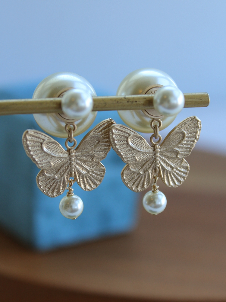  早春高質量珍珠分體環飾女昆蟲 金色珍珠蝴蝶（施华珍珠）Product Thumbnail