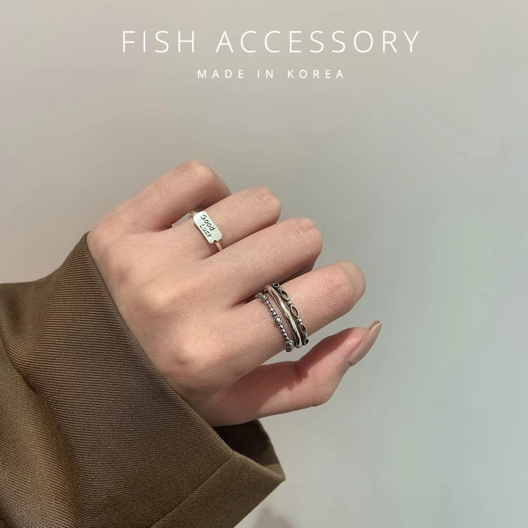 Hàn Quốc Dongdaemun S925 bạc sterling bạc retro nhiều lớp nhẫn goodluck chữ mở ngón trỏ nhẫn nhẫn cá tính - Nhẫn