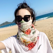 Portable sunscreen silk scarf neck protection face goddess outdoor one-piece ear hanging flower silk scarf Face towel female face cover neck protection 